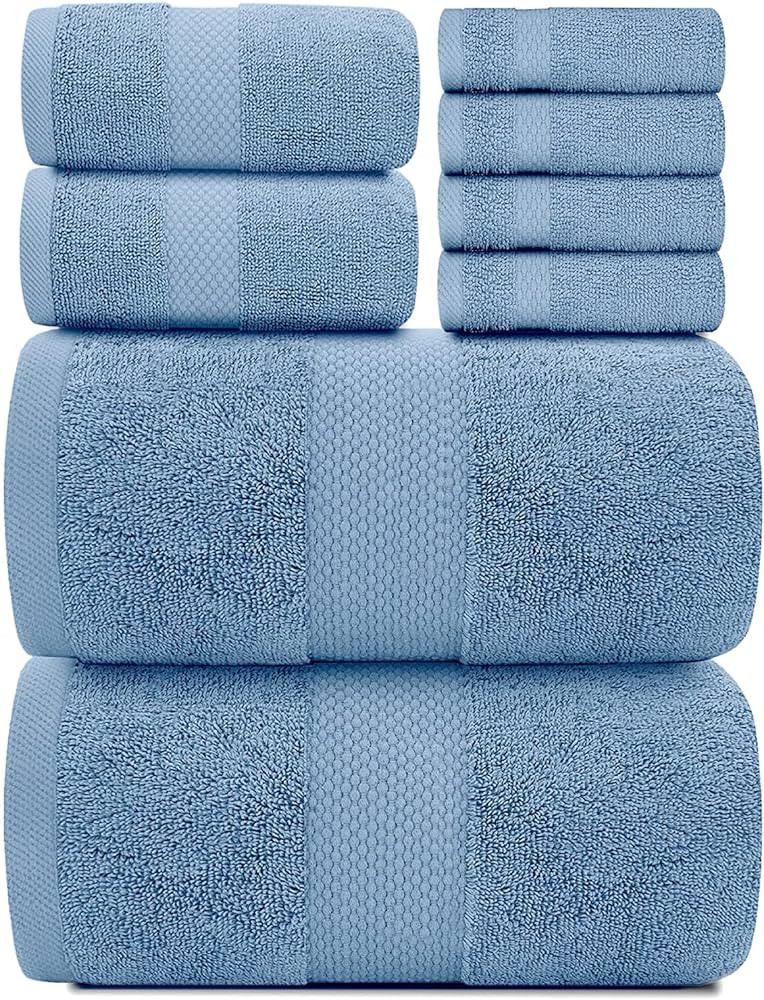White Classic Luxury Bath Towel Set of 8 Pieces - 100% Turkish Cotton Highly Absorbent Towels for... | Amazon (US)
