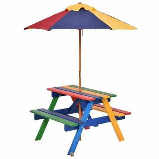 ANGELES HOME Rectangle Wood Outdoor Picnic Table with Umbrella | The Home Depot