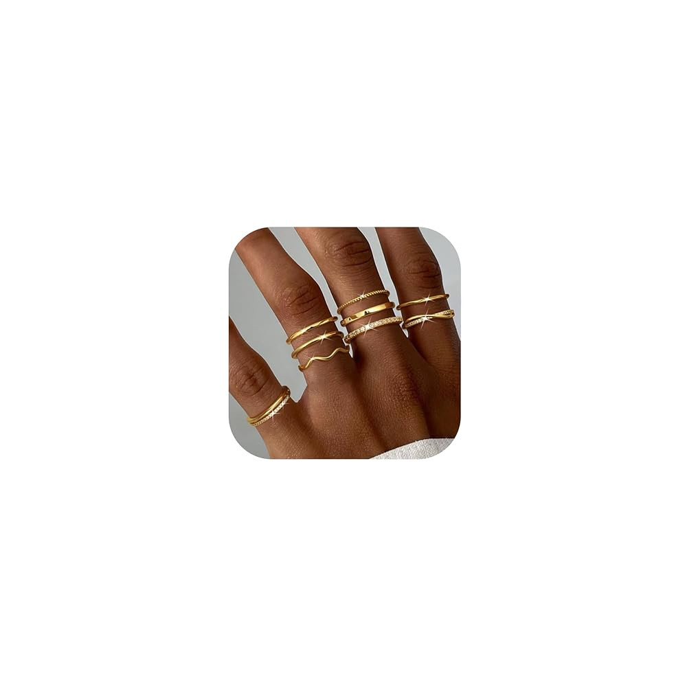Jstyle Gold Stackable Rings for Women Non Tarnish Open Adjustable Rings Cubic Zirconia Thin Thumb... | Amazon (US)