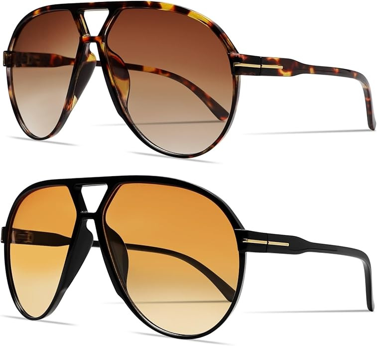 Retro Aviator Sunglasses for Women Men Oversized Classic 70s Vintage Trendy Tangle Free Square Av... | Amazon (US)