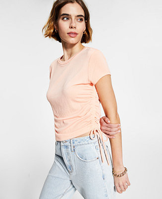 Kingston Grey Juniors' Side-Tie Pointelle T-Shirt & Reviews - Tops - Juniors - Macy's | Macys (US)