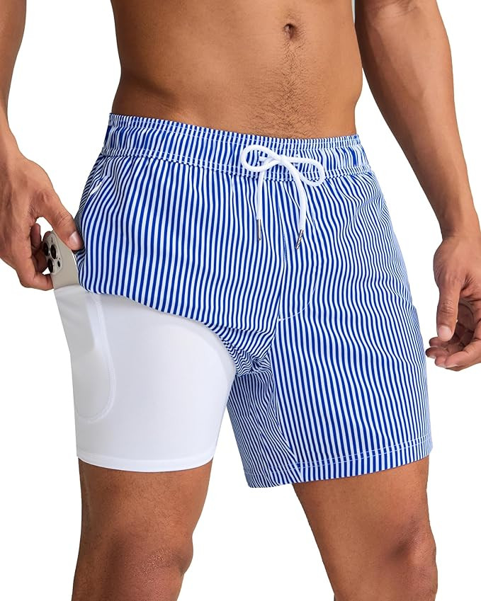 maamgic Mens Swim Trunks with Compression Liner 5 Inch, Quick Dry Bathing Suit with Zipper Pocket... | Amazon (US)