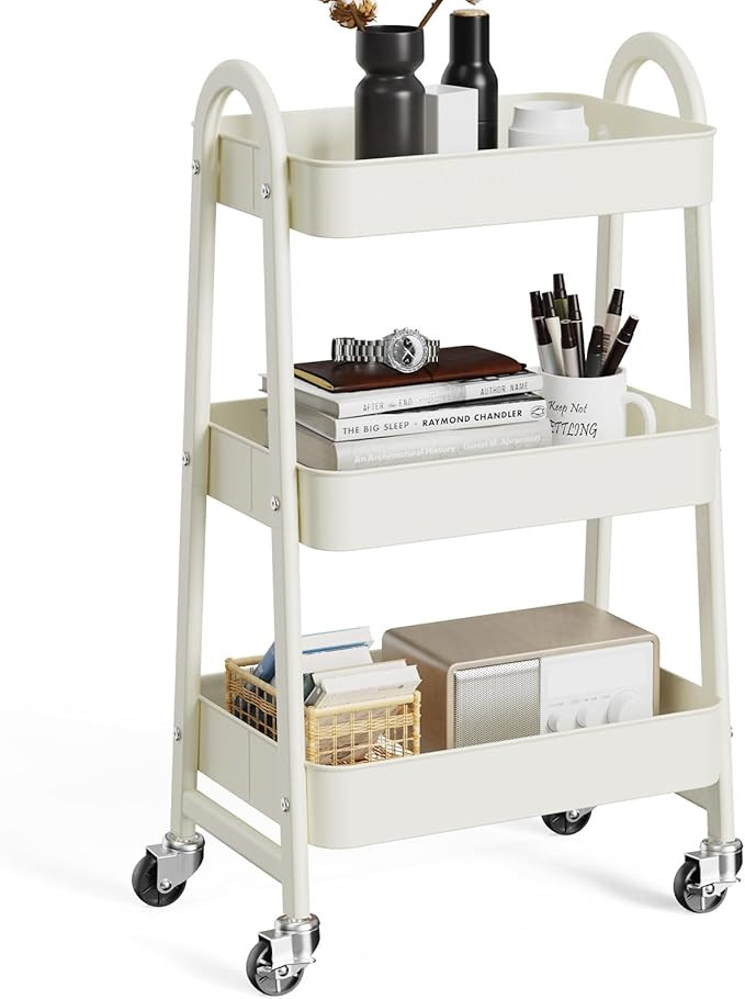 OLIXIS 3 Tier Utility Rolling Cart, Metal Mobile Storage Shelf with Lockable Caster Wheels, Organ... | Amazon (US)