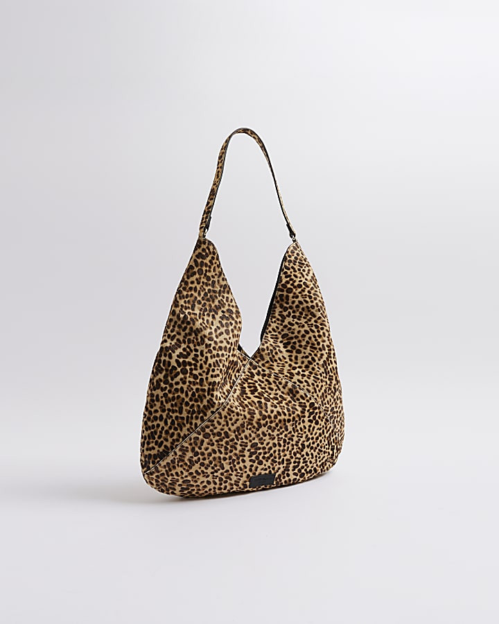 Brown Premium Leather Animal Shoulder Bag | River Island UK & IE
