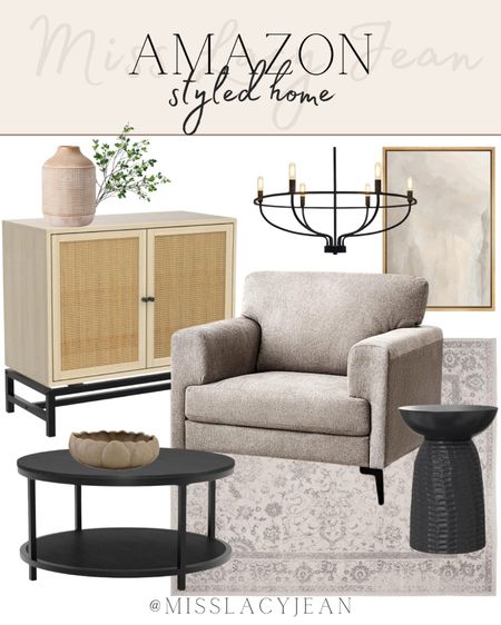 Amazon styled home includes side table, accent chair, area rug, coffee table, decorative bowl, small cabinet, vase, faux greenery stem, chandelier, and wall art.

Styled home, home decor, home accents, amazon finds, living room decor

#LTKstyletip #LTKfindsunder100 #LTKhome