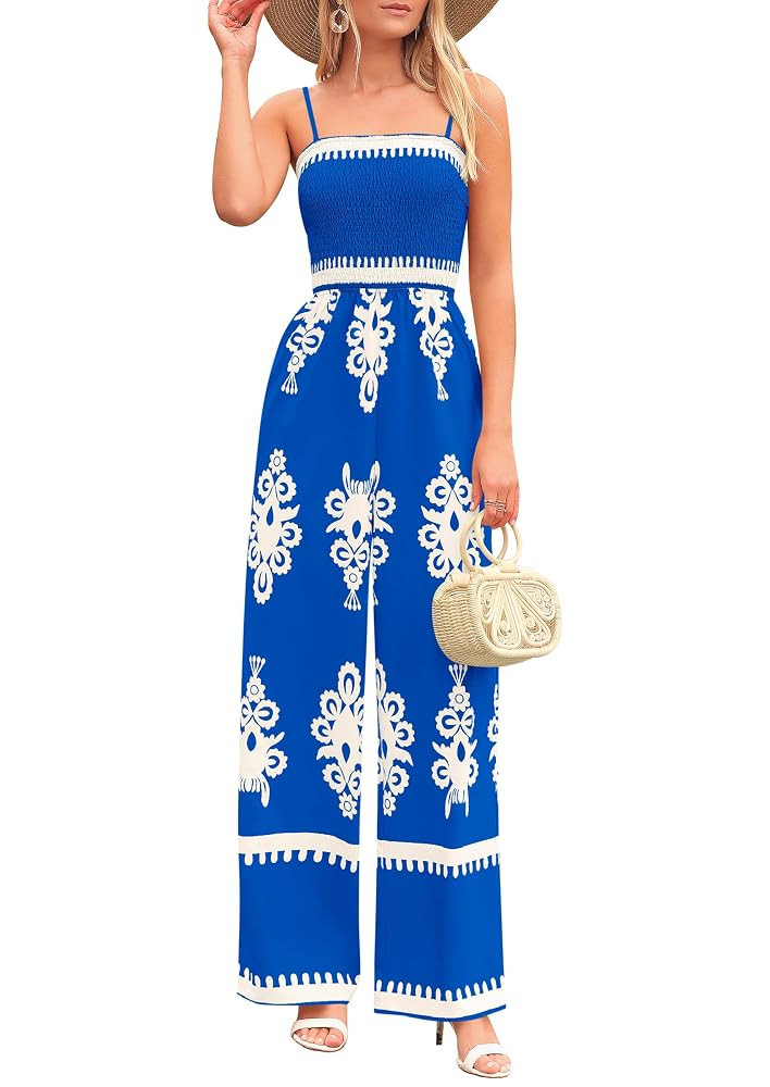 PRETTYGARDEN Women's Summer Boho Jumpsuits One Piece Beach Vacation Outfits Spaghetti Strap Wide ... | Amazon (US)