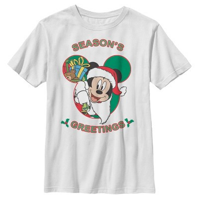 Boy's Mickey & Friends Christmas Santa Mickey Season's Greetings  T-Shirt - White - X Large | Target