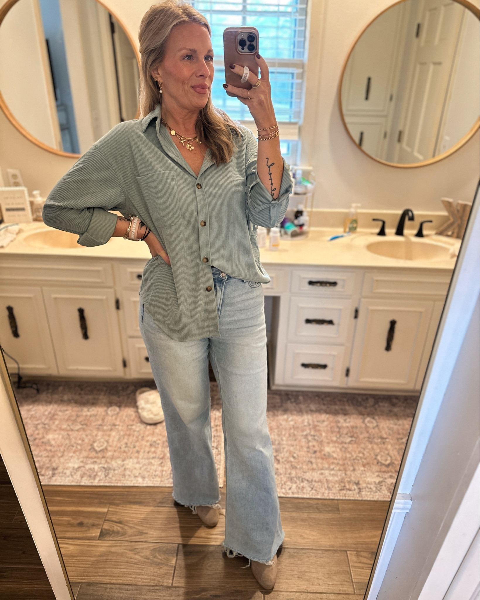 Loveeee all of these pieces! Small jacket, small button down top, 27 in jeans. 

#LTKStyleTip #LTKSeasonal #LTKSaleAlert