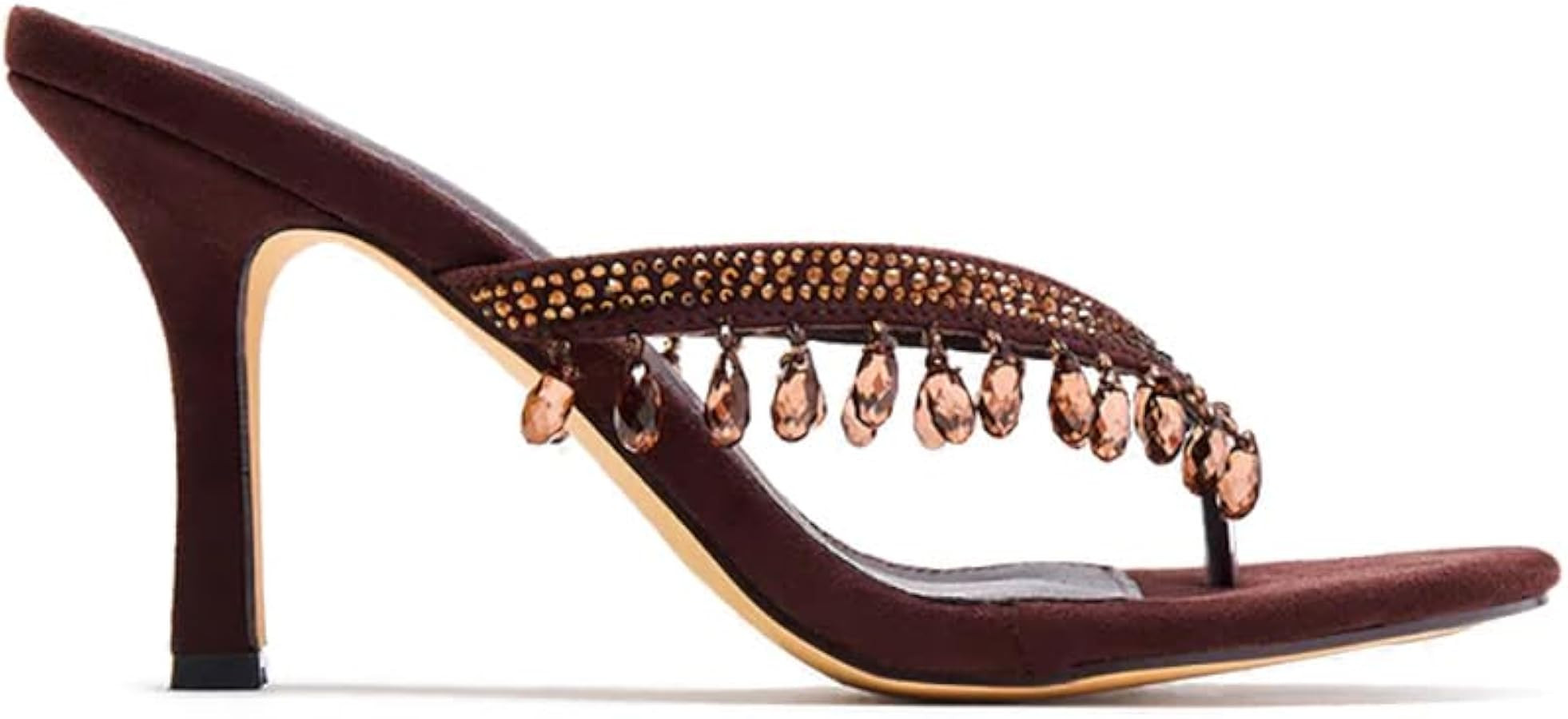 Women’s Embellished Thong Heeled Sandals Slip-On Dress Sandals with Crystal Elegant Open Toe Hi... | Amazon (US)