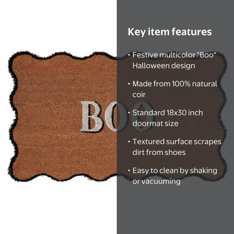 My Texas House Halloween Multicolor Scallop Boo Outdoor Coir Doormat, 18" x 30" | Walmart (US)