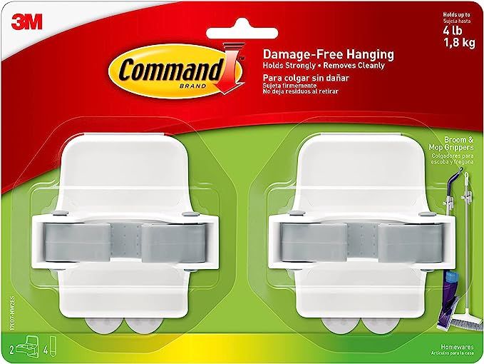 Command Broom & Mop Grippers, Multi-Use Gripper, Holds up to 4 lbs, 2-Pack, Organize Damage-Free | Amazon (US)
