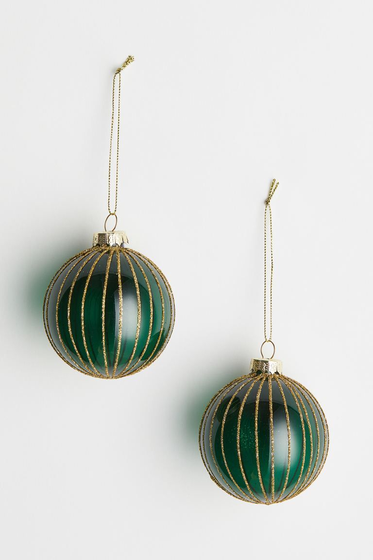 2-pack Glittery Glass Christmas Ornaments - Dark green/gold-colored - Home All | H&M US | H&M (US + CA)