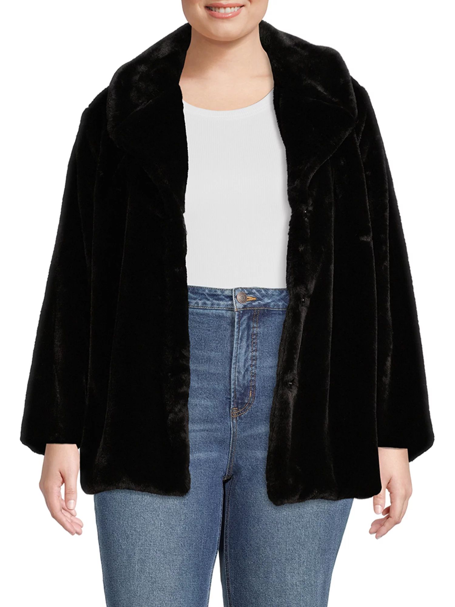 Time and Tru Women’s and Plus Minky Cropped Faux Fur Jacket | Walmart (US)