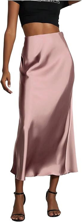 SOLY HUX Women's Elegant Satin Skirts High Waisted Flared Casual Work Office Fishtail Midi Skirt | Amazon (US)