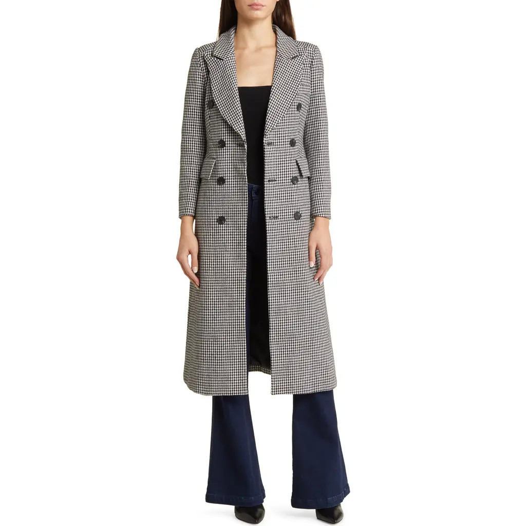NIKKI LUND Houndstooth Double Breasted Coat in Black at Nordstrom, Size Small | Nordstrom