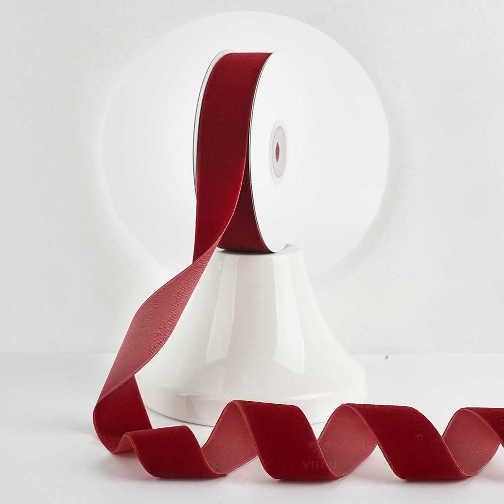 MEEDEE Dark Red Velvet Ribbon 1 Inch Single Face Nylon Velvet Ribbon 2 Rolls 20 Yards Velvet Red ... | Amazon (US)