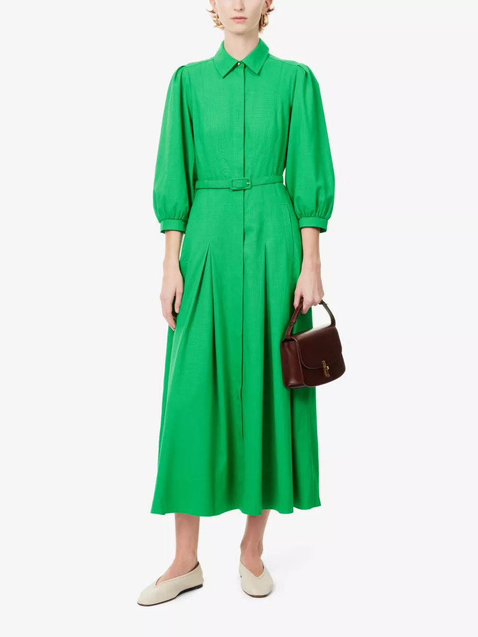 Puffed-sleeve stretch-woven midi dress | Selfridges