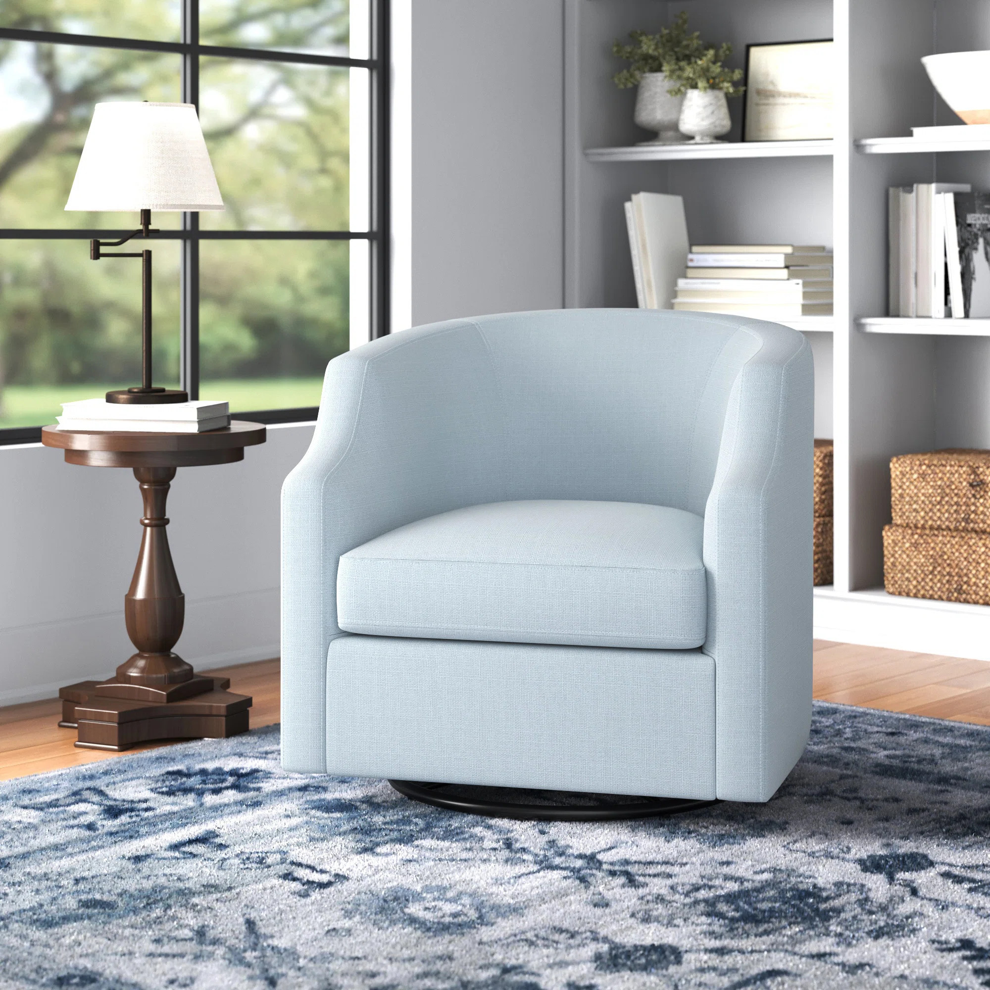 Debbie 77.47cm Wide Polyester Swivel Barrel Chair | Wayfair North America