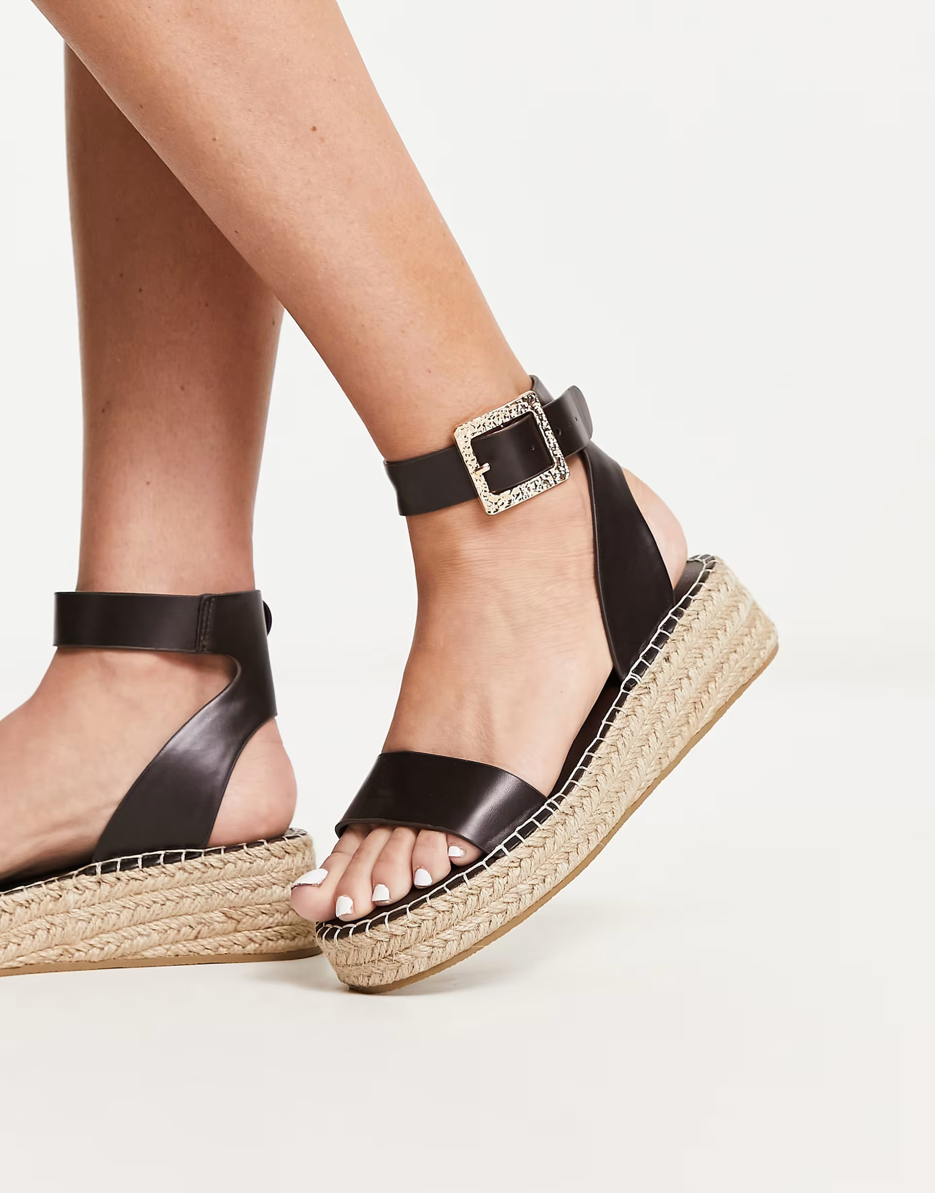 South Beach PU two part espadrille sandals with textured buckle in chocolate | ASOS | ASOS (Global)