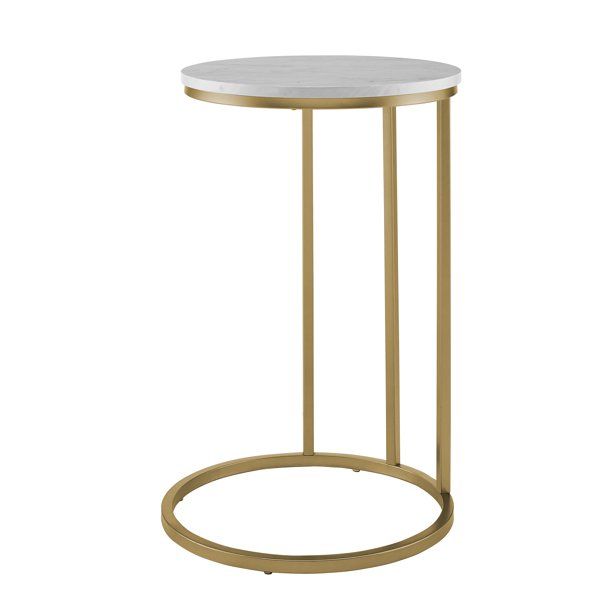 Ember Interiors Modern Glam Athena C-Shaped End Table, Faux Marble/Gold - Walmart.com | Walmart (US)