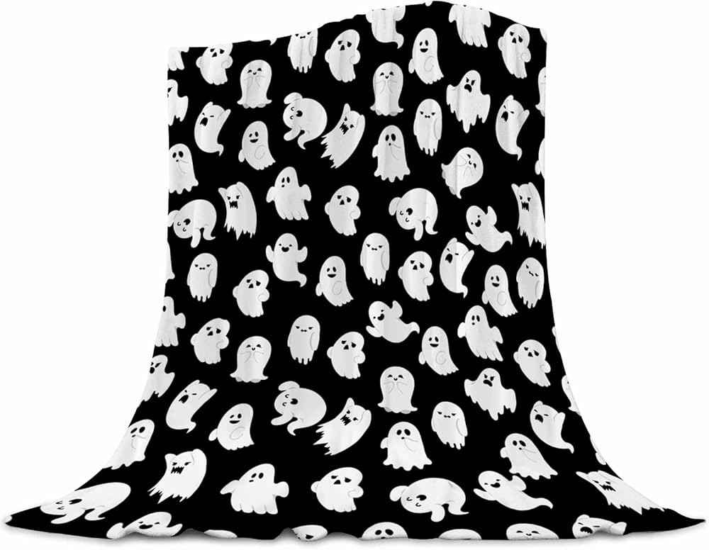 Halloween Blankets Ghost Throw Blanket, Cute Halloween Spooky Black and White Throw Blankets, Lig... | Amazon (US)