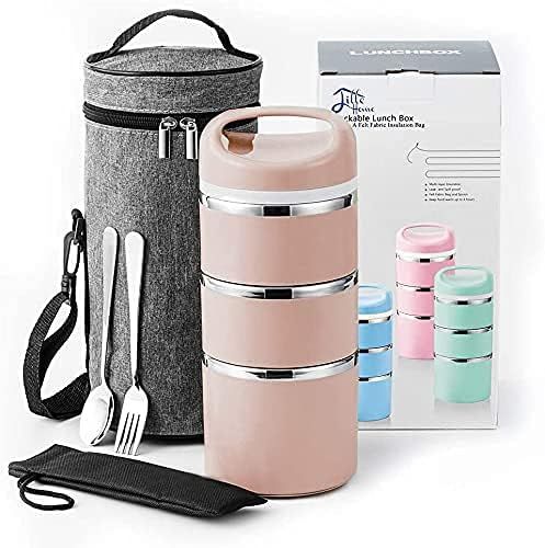 Lille Home Stackable Stainless Steel Compartment Lunch/Snack Box, 3-Tier Insulated Bento/Food Con... | Amazon (US)