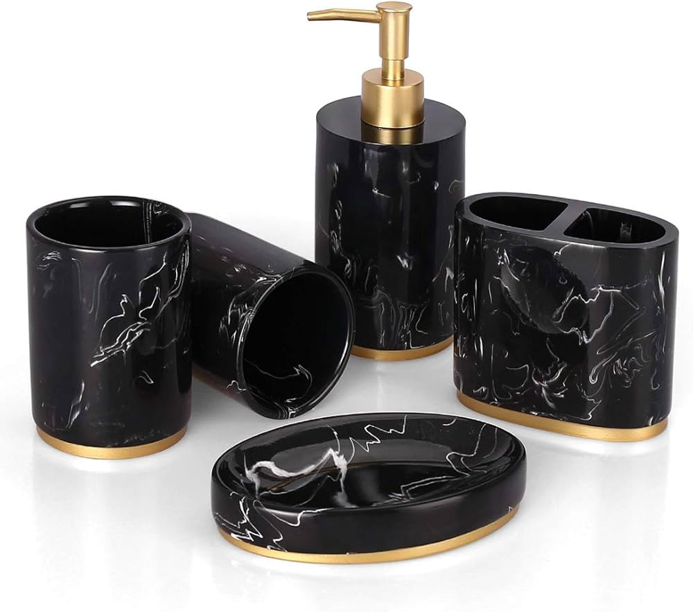 Haturi Bathroom Accessories Set, 5 Pcs Marble Look Bathroom Sets for Counter Top Restroom Apartme... | Amazon (US)