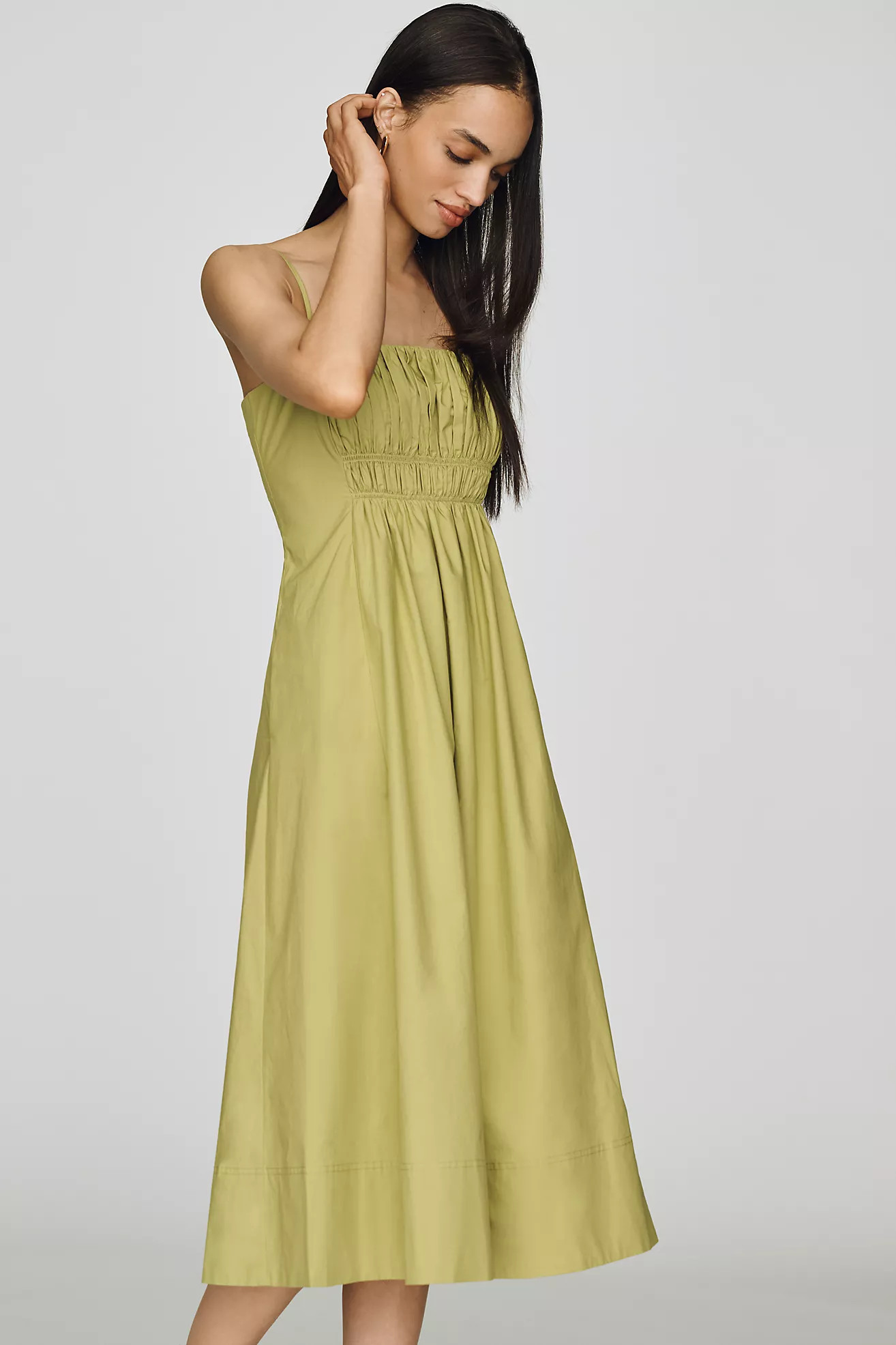 Maeve Cotton Ruched Midi Dress | Anthropologie (US)
