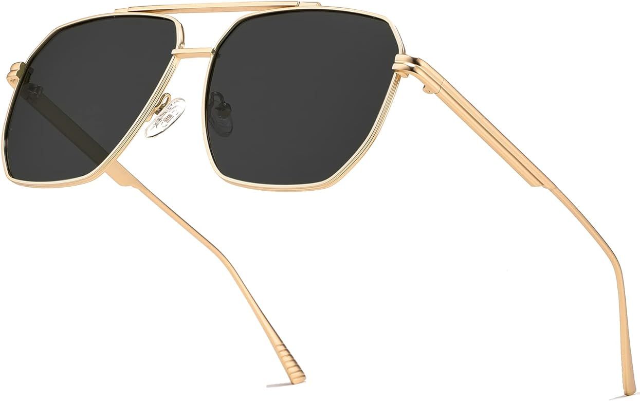 PORADAY Large Square Polarized Sunglasses for Women Men Classic Oversized Metal Sun Glasses Retro... | Amazon (US)