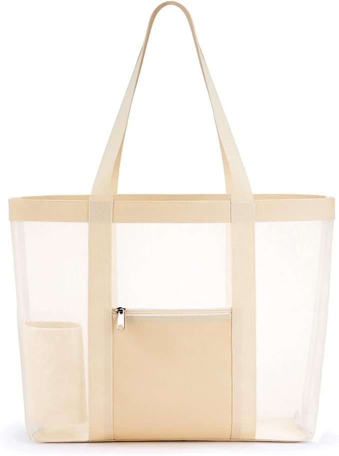 KALIDI Mesh Tote Bag Large Mesh Beach Bag Lightweight Shoulder Handbag with Zipper Pockets for Fa... | Amazon (US)