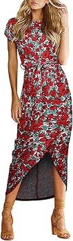 Aujelly Women's Casual Short Sleeve Slit Solid Party Summer Long Maxi Dress | Amazon (US)