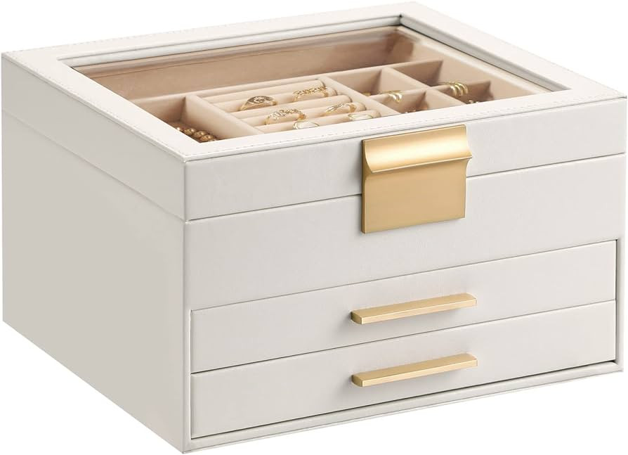 Jewelry Box Organizer for Women,3 Layers Jewelry Storage Display Box with Glass Lid,Gift for Chri... | Amazon (US)