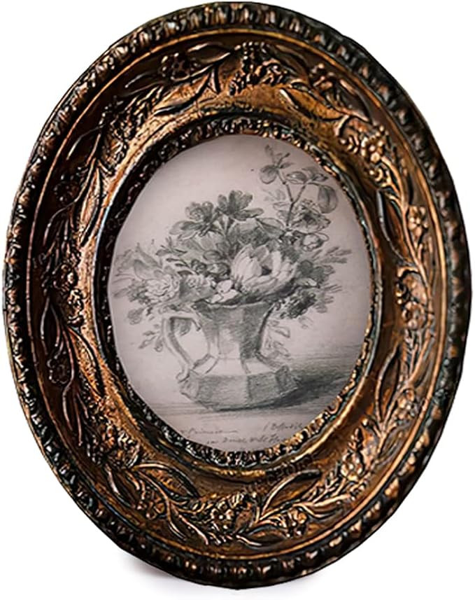 SIKOO 2.5×3.5 Oval Picture Frame Small Vintage Frames Antique Mini Picture Frame Bronze Gold | Amazon (US)