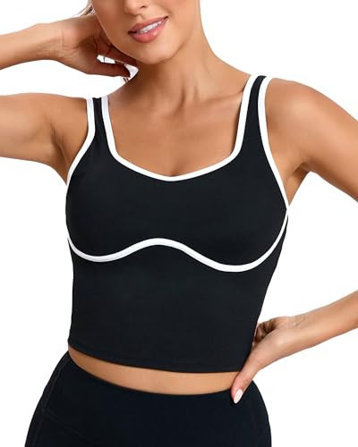 RUNNING GIRL Black Sports Bras for Women,Longline Workout Crop Tank Tops Padded with Built in Shelf Padded Sports Bra(2996_Black_M) | Amazon (US)