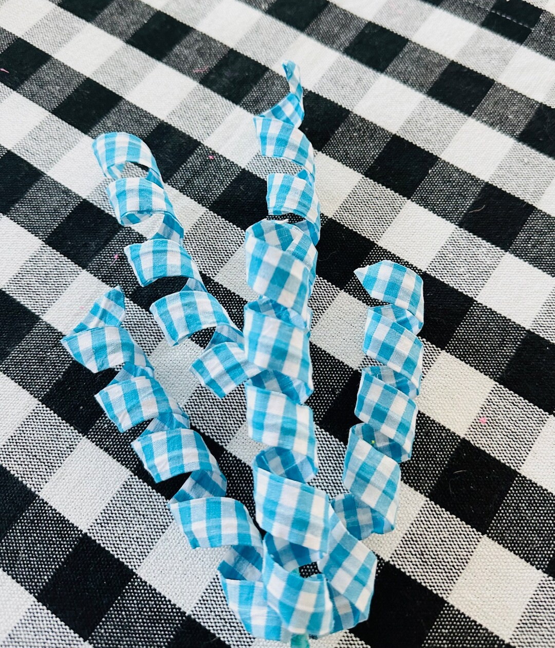 NEW 58 Turquoise Blue White Check Gingham Curly Pick Wreath Making Supplies - Etsy | Etsy (US)