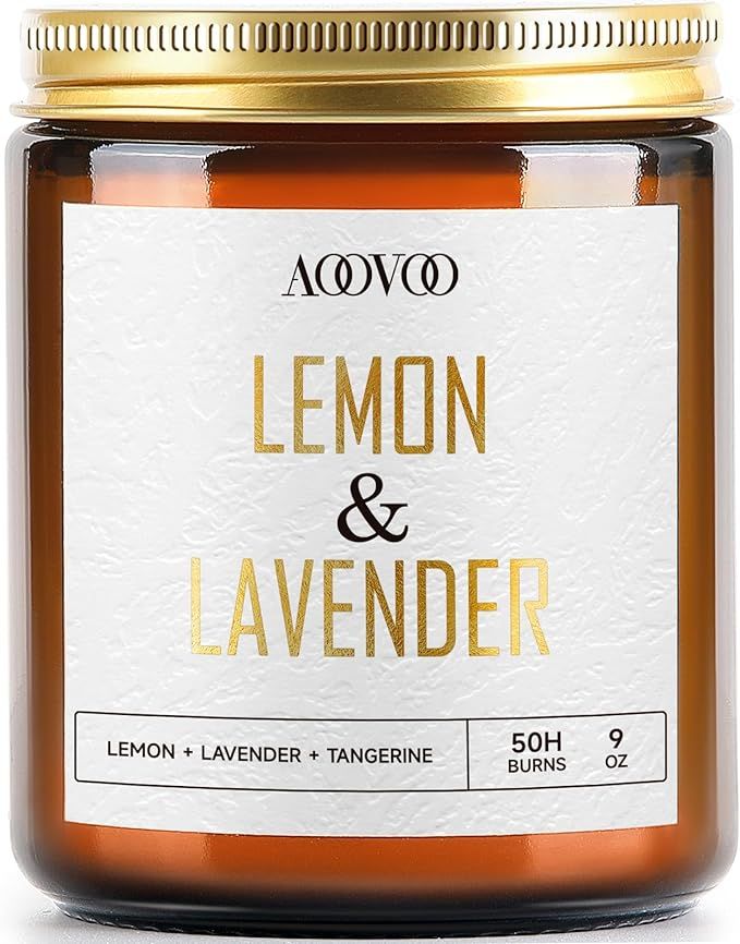 AOOVOO Lemon Lavender Scented Candle - Aromatherapy Candle, 9oz 100% Natural Soy Wax Candles for ... | Amazon (US)