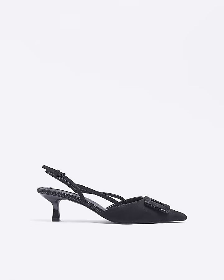 Black kitten heeled court shoes | River Island (UK & IE)
