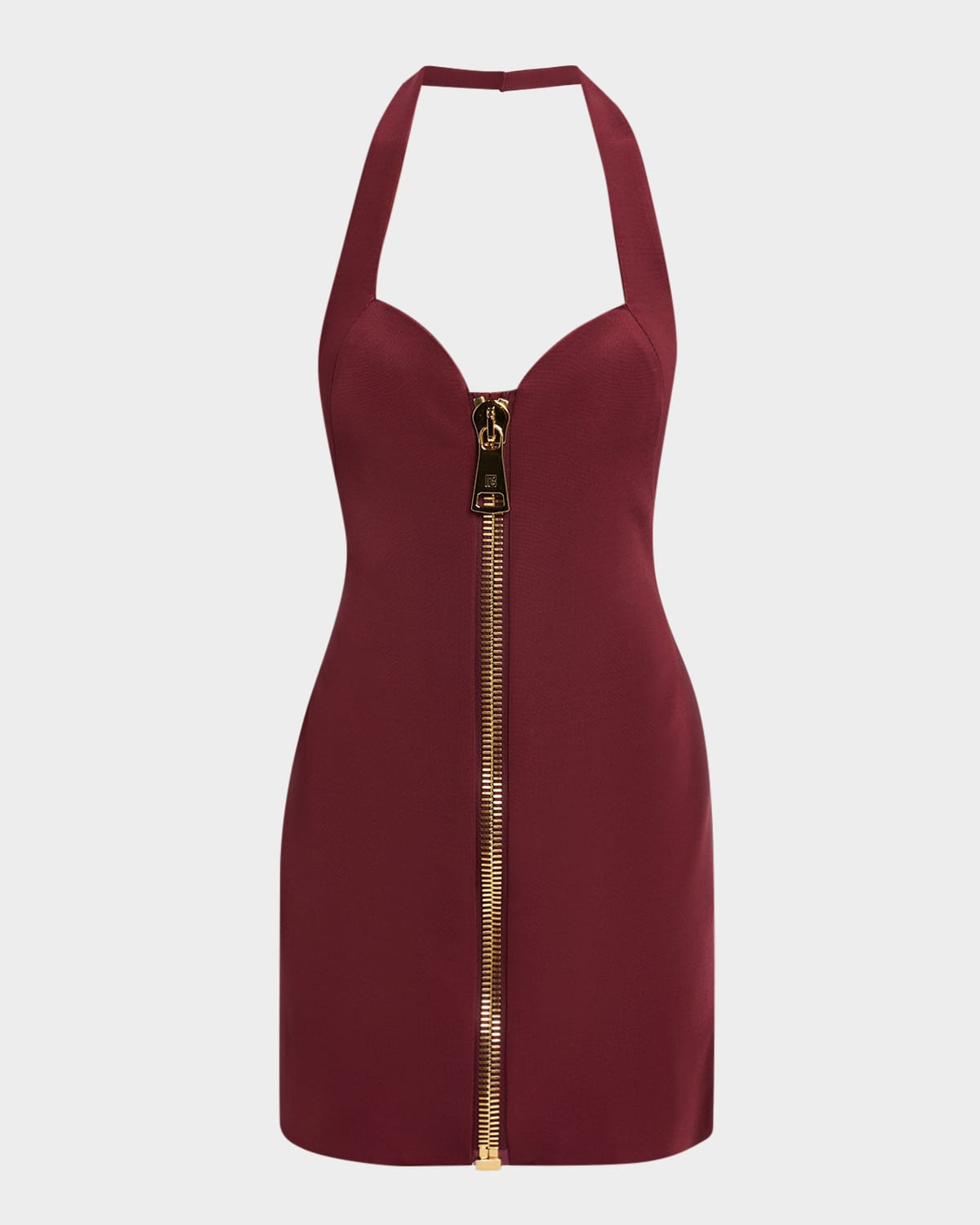 Zip-Front Compact Knit Halter Mini Dress | Neiman Marcus