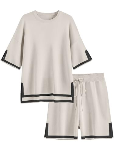 Ekouaer Womens Knit Pajamas Set 2 Piece Sweater Sets Short Sleeve Pullover Tops Loungewear | Amazon (US)