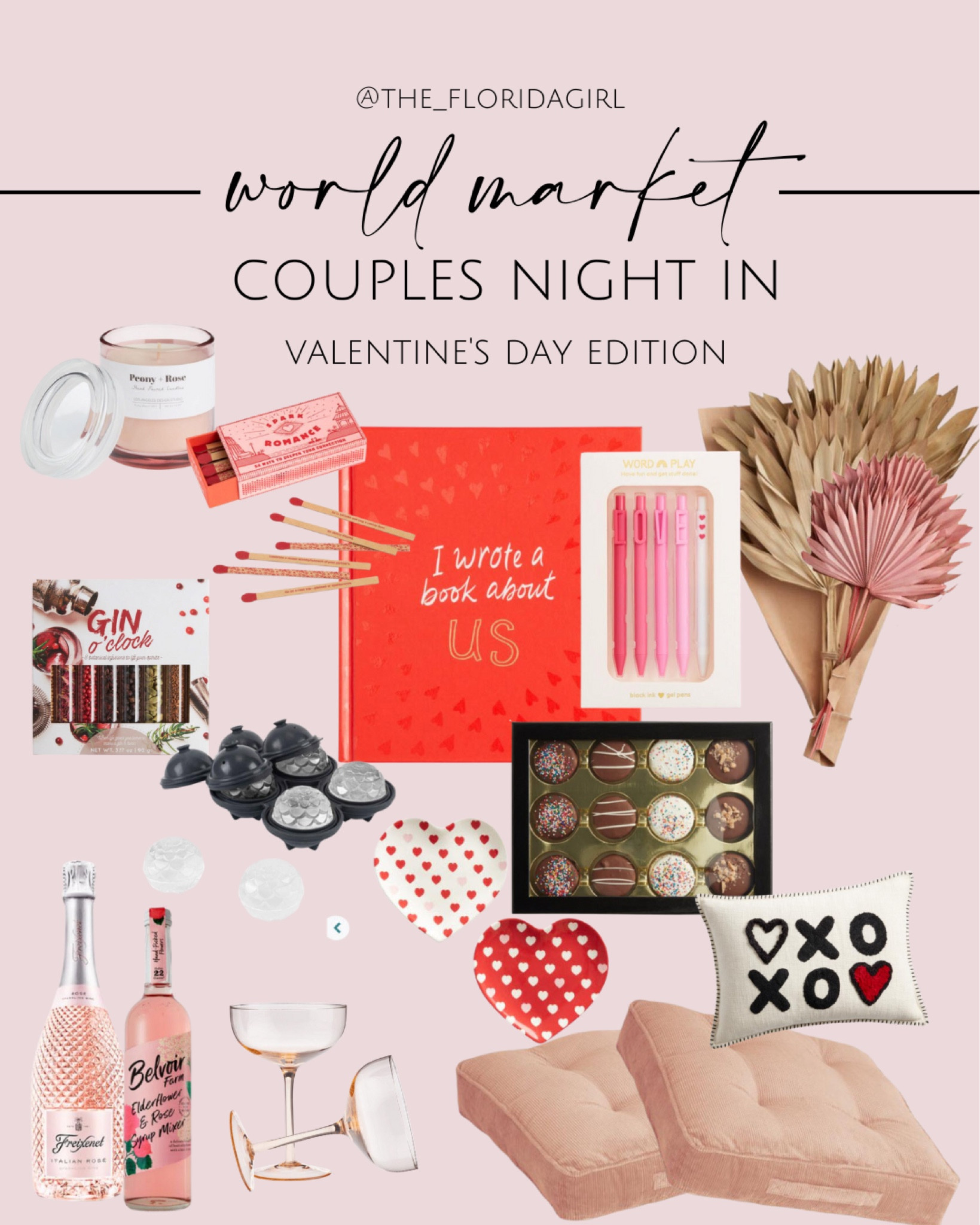 Couple’s Valentine’s Date Night In #worldmarket #datenight #valentines #coupeglass #coupe #glassware #cocktails #cocktailglass #journal #pink #boho #driedflorals #floorcushion #floorpillow #champagne #wineglass #icecube #icetray #candle #driedflowers #bohoflorals #hearts #vday #couples

#LTKFind #LTKGiftGuide #LTKSeasonal