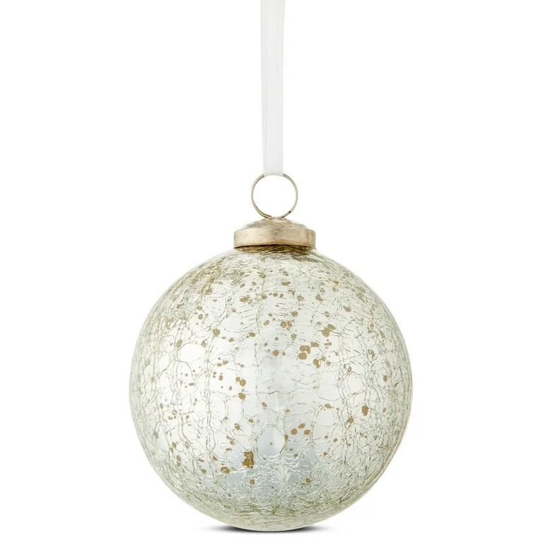 Silver Crackle Glass Ball Christmas Ornament, 4 in, by Holiday Time - Walmart.com | Walmart (US)