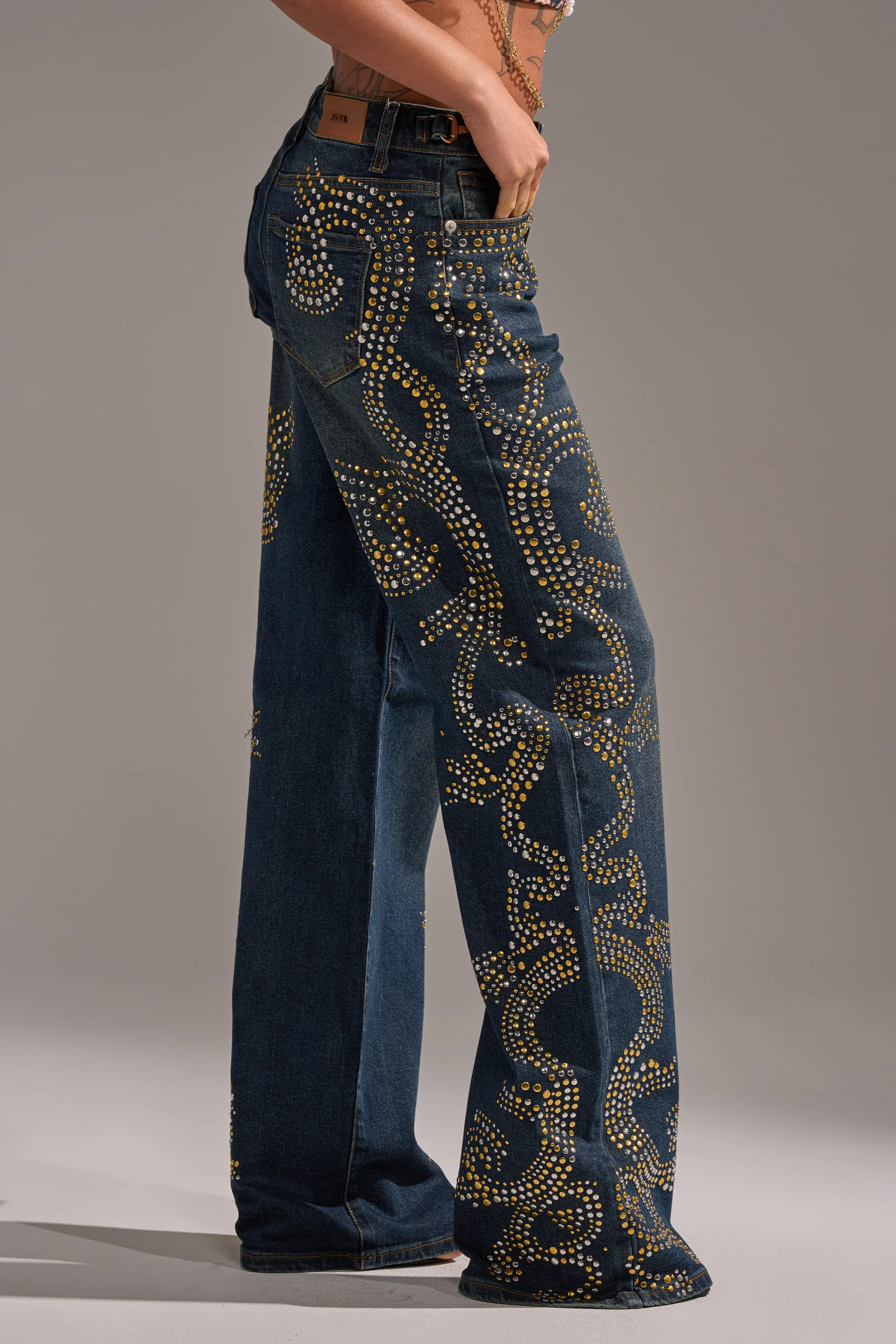 ZIGGY STUDDED WIDE LEG DENIM | AKIRA