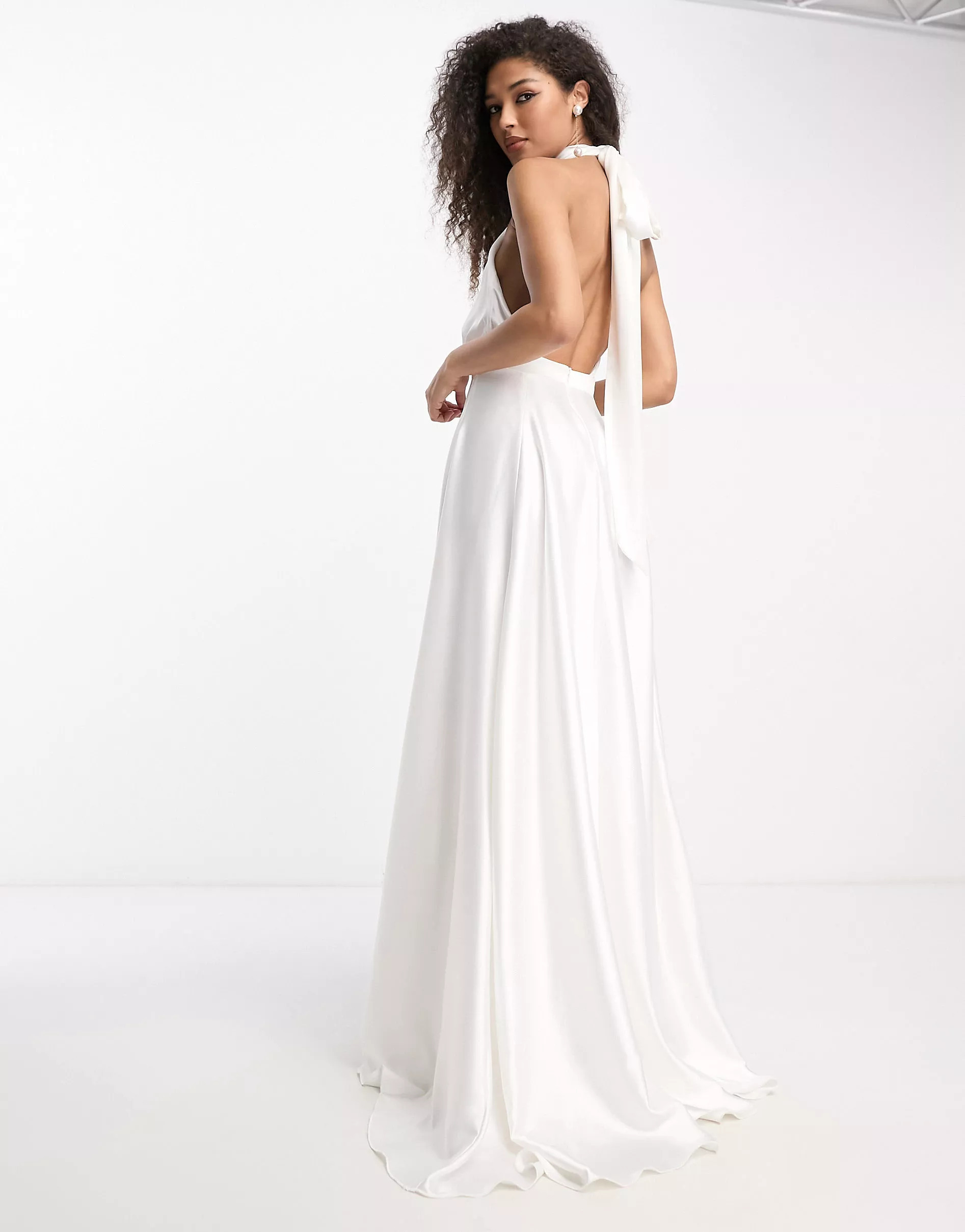 True Violet Bridal high neck prom maxi gown with pockets in ivory | ASOS (Global)