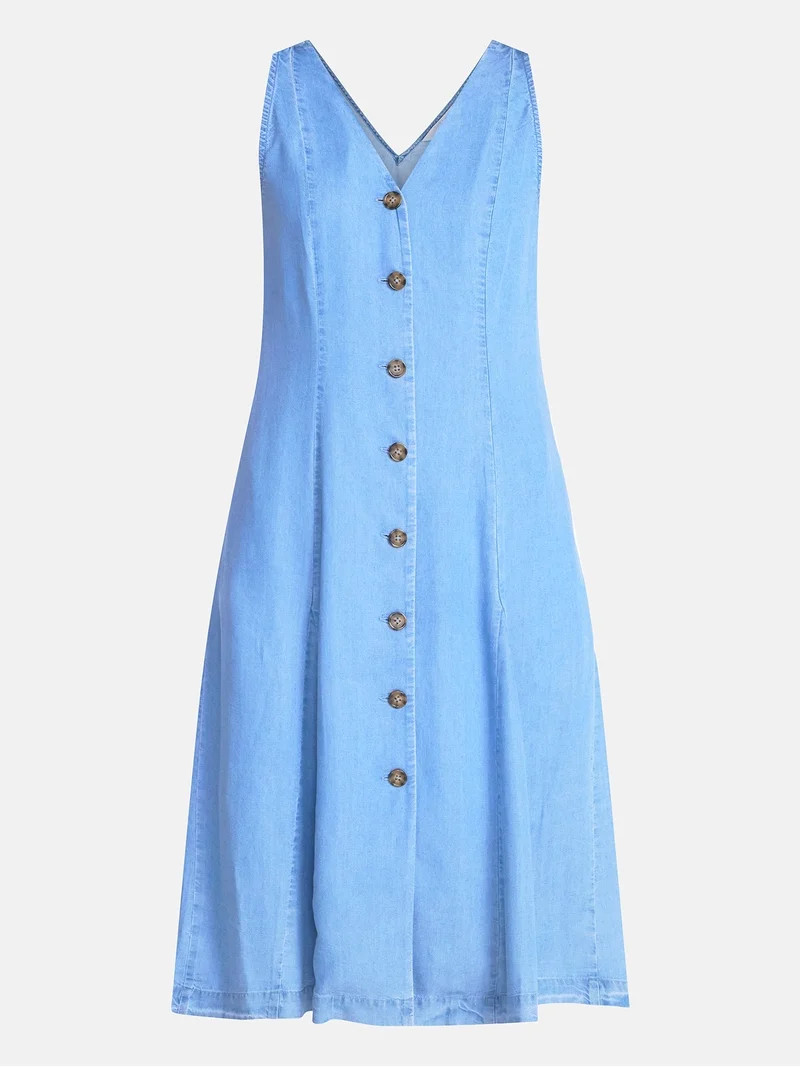 Time and Tru Women's Sleeveless Fit and Flare Midi Dress, Sizes XS-XXXL - Walmart.com | Walmart (US)