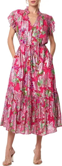 Hilma Metallic Floral Print Maxi Dress | Nordstrom