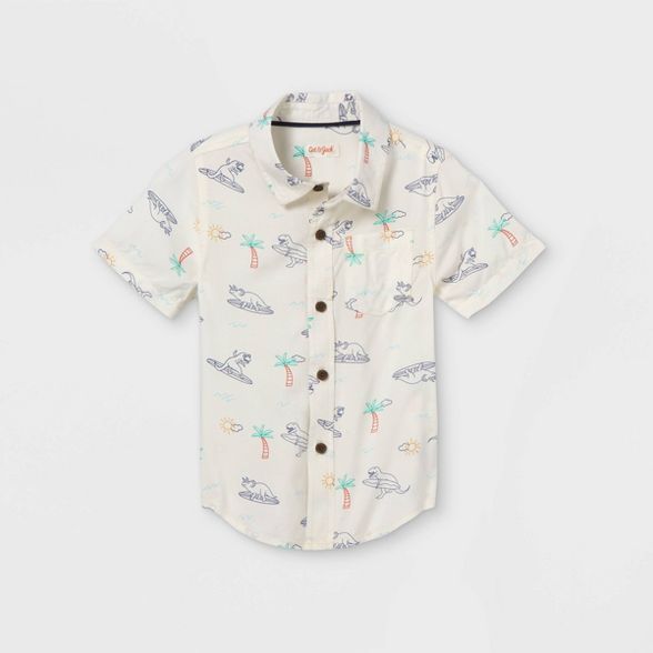 Toddler Boys' Island Print Challis Woven Short Sleeve Button-Down Shirt - Cat & Jack™ Cream | Target