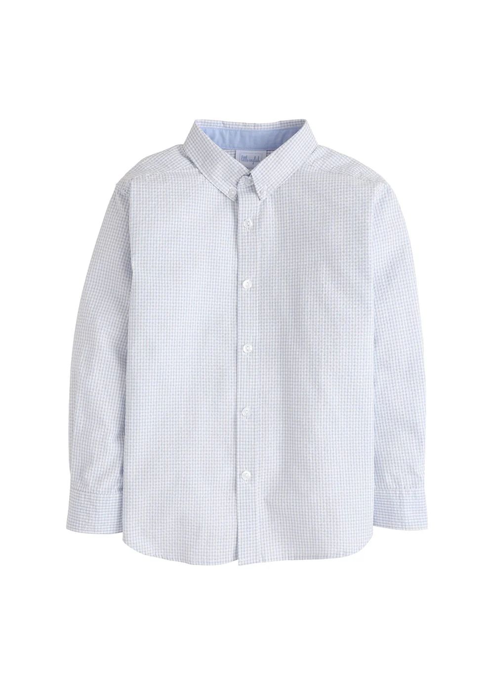 Button Down Shirt - Light Blue Seersucker Gingham | Little English