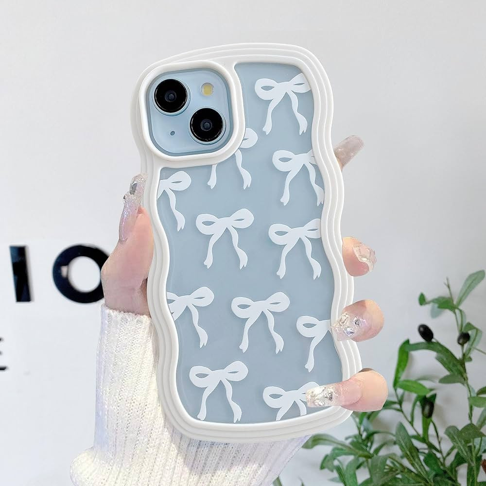 QLTYPRI Cute Bow Case for iPhone 13/14, Clear Ribbon Pattern | Curly Wave | Aesthetic Transparent... | Amazon (US)
