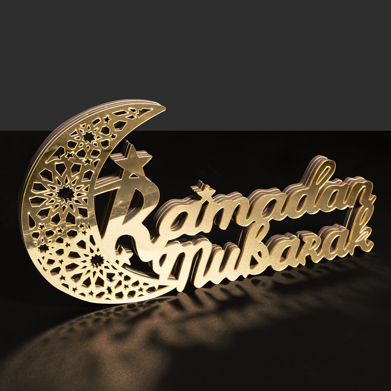 Ramadan Mubarak Sign Eid Mubarak Decorations For Home 2025 Wooden Moon Islamic Mosque Muslim Table Top Centerpiece Gold Wood Acrylic Stand Letters Indoor Decor Ramadan Arabic Gifts | Amazon (US)