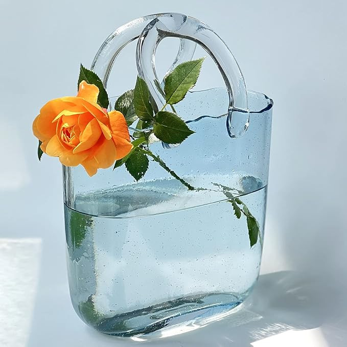 FlidRunest Glass Purse Vase for Flowers, Glass Clear Vase with Elegant Purse Design, Unique Flowe... | Amazon (US)